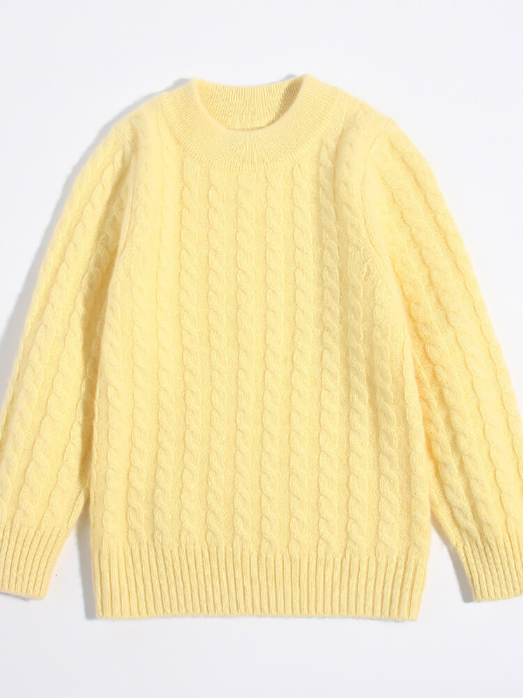Classic Cable Knit Cashmere Pullover Sweater for Boys and Girls